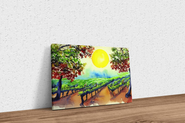 Ölgemälde Weinberg mit Sonnen und Bäumen Poster Keilrahmen